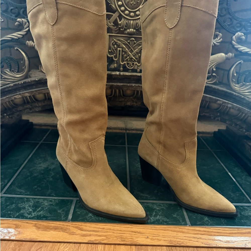 Mango Tan Suede Heeled Boots nwot - Picture 6 of 11
